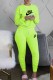 Fluorescent Green Casual Print Letter O Neck Long Sleeve Two Pieces