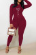 Burgundy Casual Print Patchwork O Neck Long Sleeve Two Pieces
