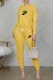 Yellow Casual Print Letter O Neck Long Sleeve Two Pieces