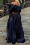 White Casual Solid Patchwork Slit Fold Off the Shoulder Straight Dresses(Without Belt)
