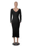 Red Casual Solid Patchwork V Neck Pencil Skirt Dresses