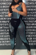 Black Sexy Print Hollowed Out O Neck Sleeveless Two Pieces