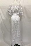 White Casual Solid Patchwork Slit Fold Off the Shoulder Straight Dresses(Without Belt)