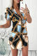 Blue Casual Print Patchwork Turndown Collar Short Sleeve Dress