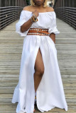 White Casual Solid Patchwork Slit Fold Off the Shoulder Straight Dresses(Without Belt)