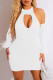 White Sexy Solid Hollowed Out Backless Halter Long Sleeve Dresses (With Sleeves)