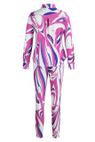 Green Fashion Casual Print Patchwork Buckle Turndown Collar Long Sleeve Two Pieces