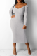 Grey Casual Solid Patchwork V Neck Pencil Skirt Dresses