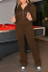 Dark Brown Casual Street Sportswear Solid Patchwork Zipper Hooded Collar Long Sleeve Two Pieces