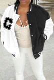 Black And White Casual Print Patchwork Buckle Outerwear
