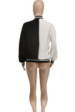 Black And White Casual Print Patchwork Buckle Outerwear