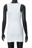 White Sexy Print Patchwork U Neck Pencil Skirt Dresses