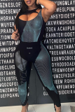 Black Sexy Print Hollowed Out O Neck Sleeveless Two Pieces