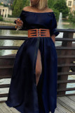 White Casual Solid Patchwork Slit Fold Off the Shoulder Straight Dresses(Without Belt)