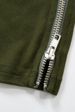 Army Green Casual Solid Patchwork Slit Zipper Hooded Collar One Step Skirt Dresses