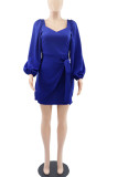 Red Casual Solid Bandage Patchwork Square Collar One Step Skirt Dresses