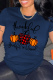 Navy Blue Casual Street Print Patchwork Letter O Neck T-Shirts
