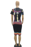 Pink Sexy Print Patchwork O Neck Pencil Skirt Dresses