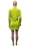 Red Sexy Solid Patchwork Turndown Collar Irregular Dress Dresses