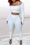 White Sexy Solid Patchwork U Neck Two Pieces