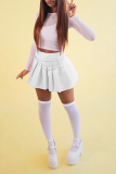Pink Casual Solid Fold Regular High Waist Type A Solid Color Bottoms