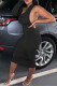 Black Sexy Solid Hollowed Out Patchwork Asymmetrical Asymmetrical Collar Pencil Skirt Dresses