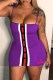 Purple Sexy Print Patchwork Letter Spaghetti Strap One Step Skirt Dresses