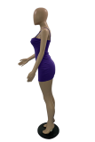Deep Blue Sexy Patchwork Buckle Spaghetti Strap Pencil Skirt Dresses