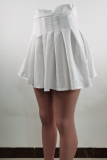 Pink Casual Solid Fold Regular High Waist Type A Solid Color Bottoms