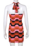 Red Sexy Print Patchwork Halter Pencil Skirt Dresses