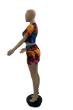 Green Sexy Patchwork Tie-dye O Neck Short Sleeve Two Pieces