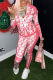 Pink Sexy Print Patchwork Turndown Collar Long Sleeve Two Pieces