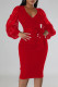 Red Sexy Solid Patchwork V Neck One Step Skirt Dresses