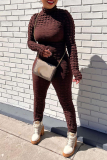 Coffee Street Solid Patchwork Zipper Half A Turtleneck Skinny Jumpsuits