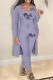 Purple Casual Print Patchwork Long Sleeve Two Pieces