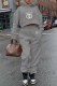 Grey Casual Print Letter Hooded Collar Long Sleeve Two Pieces