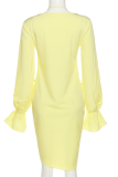 Yellow Sexy Solid Patchwork V Neck Irregular Dress Dresses