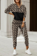 Black khaki Casual Print Patchwork Hooded Collar Long Sleeve Two Pieces