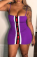 Purple Sexy Patchwork Buckle Spaghetti Strap Pencil Skirt Dresses