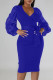 Blue Sexy Solid Patchwork V Neck One Step Skirt Dresses