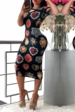 Pink Sexy Print Patchwork O Neck Pencil Skirt Dresses