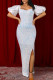White Elegant Solid Sequins Patchwork Slit Square Collar Evening Dress Dresses