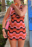 Red Sexy Print Patchwork Halter Pencil Skirt Dresses