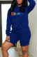 Blue Casual Print Patchwork Hooded Collar Long Sleeve Two Pieces