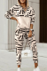 Cream White Casual Print Patchwork Hooded Collar Long Sleeve Two Pieces