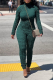Ink Green Street Solid Patchwork Zipper Half A Turtleneck Skinny Jumpsuits