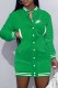 Green Casual Print Letter Mandarin Collar One Step Skirt Dresses