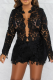 Black Sexy Solid Lace V Neck Long Sleeve Two Pieces