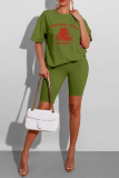 White Casual Print Patchwork O Neck Short Sleeve Two Pieces