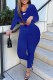 Blue Casual Print Letter U Neck Long Sleeve Two Pieces